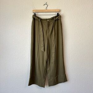 NWT JOIE Linen Blend Belted Wide Leg Culotte Pants in Olive Green